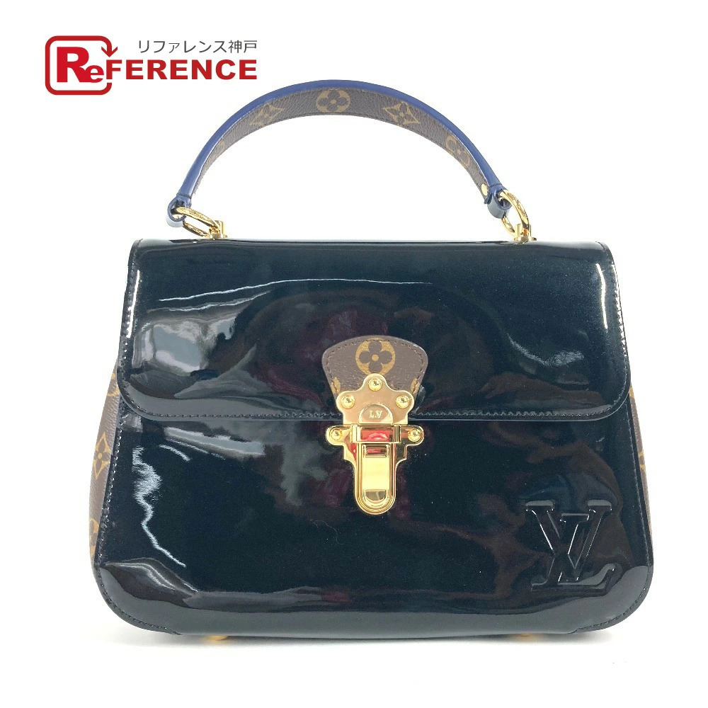 LOUIS VUITTON Monogram Cherrywood Handbag Patent Vernis Leather Canvas Black